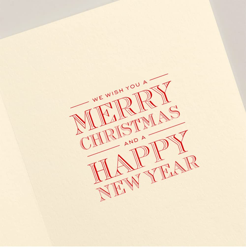 Crane & Co. Classic Santa Christmas Greeting Card, Natural White/ Red,Green, Gold, 5 1/2 x 7 3/8