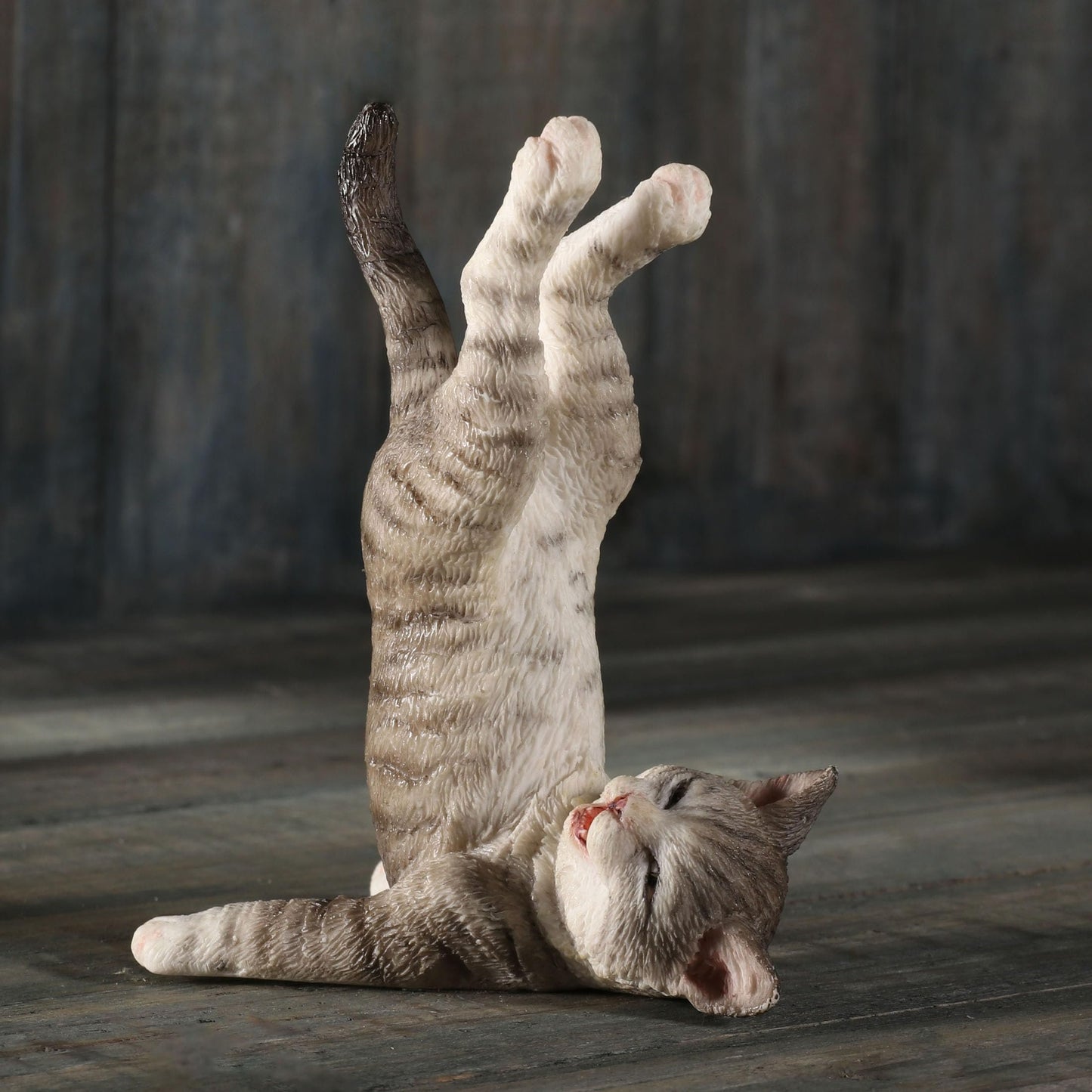 Veronese Design 4 Inch Grey Tabby Yoga Cat Shoulder Stand Pose Resin Animal Figurine