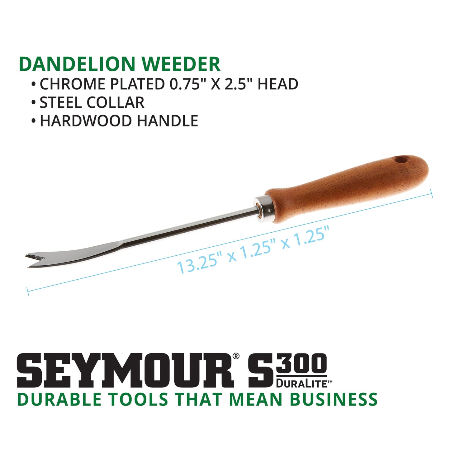 Dandelion Weeder, Chrome Plated Head, Wood Handle