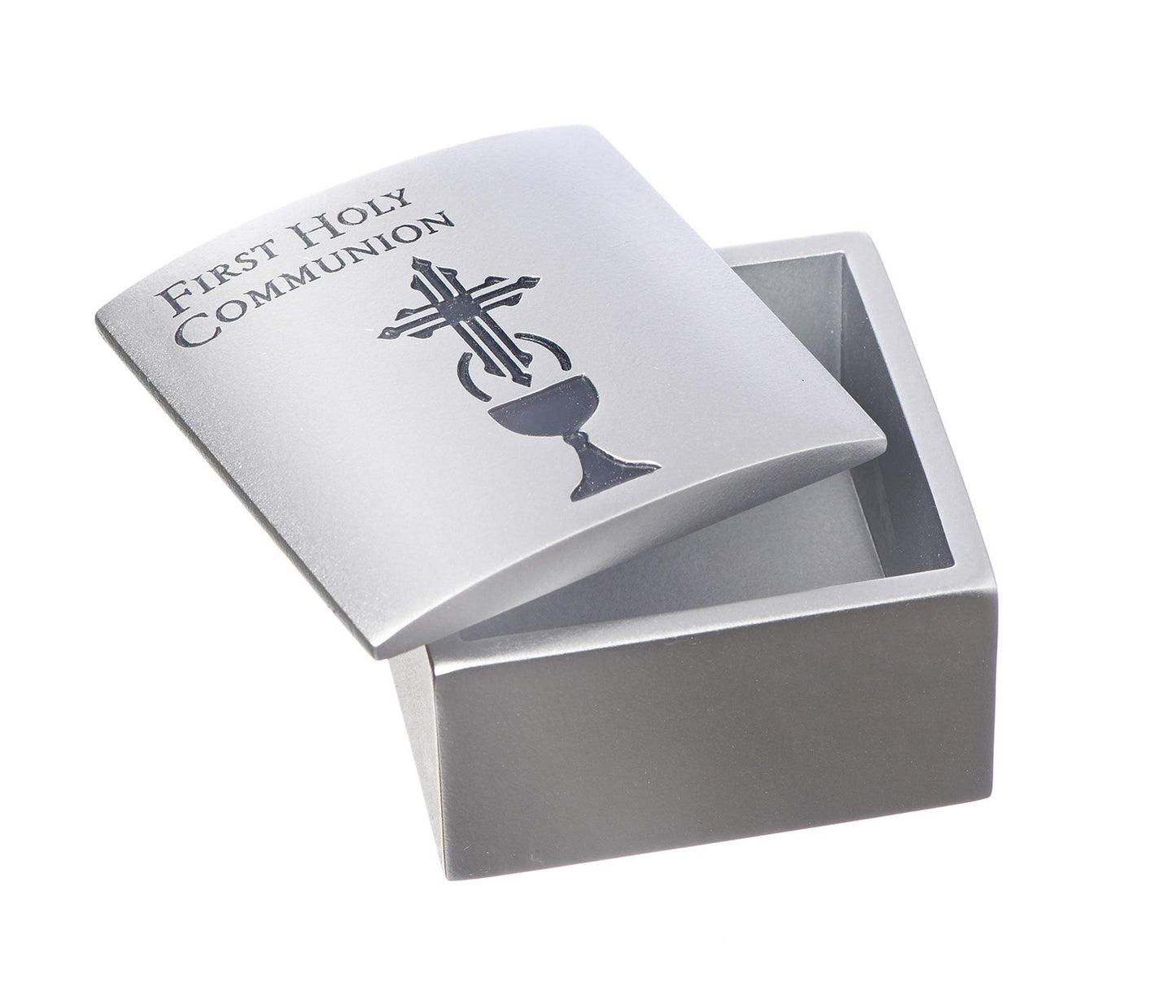 Roman First Holy Communion Brushed Silver Tone 2 Inch Resin Stone Keepsake Box and Lid