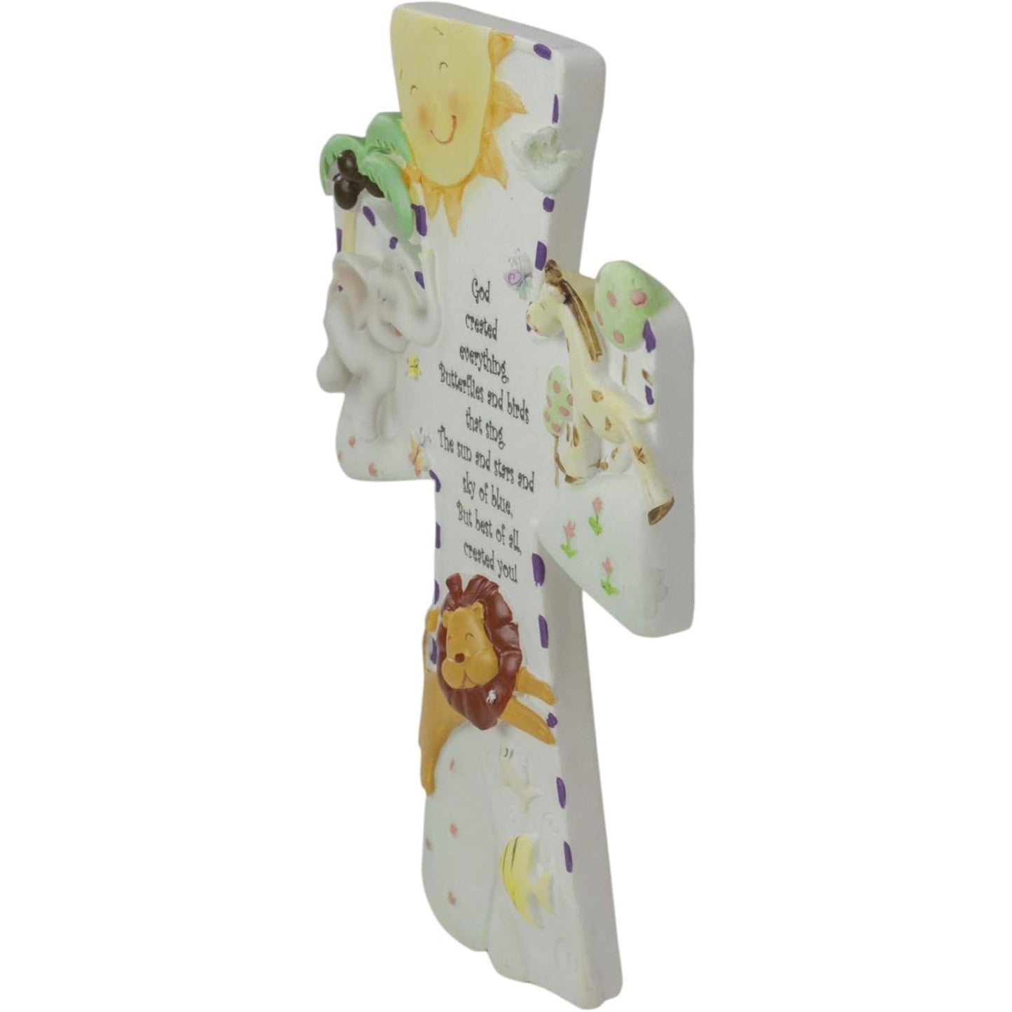 God Created Everything 7 inch Resin Stone Decorative Hanging Wall Cross for Nursery