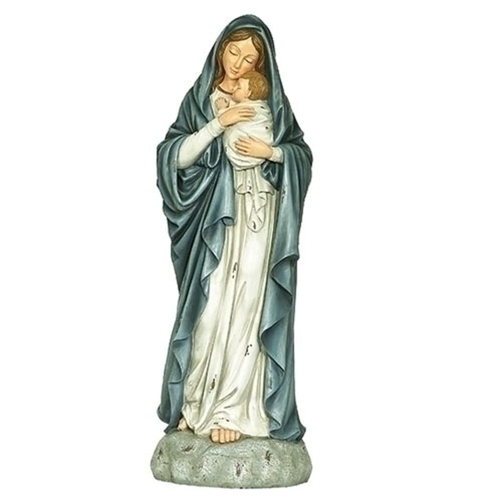 Roman - Madonna and Child Antiqued Figure, 32.5-inch Height, Resin and Stone Mix. Hand Painted, Collectible, Religious Figures