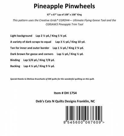 Deb's Cats N Quilts Pattern - Pineapple Pinwheels (Lap and King Sizes)