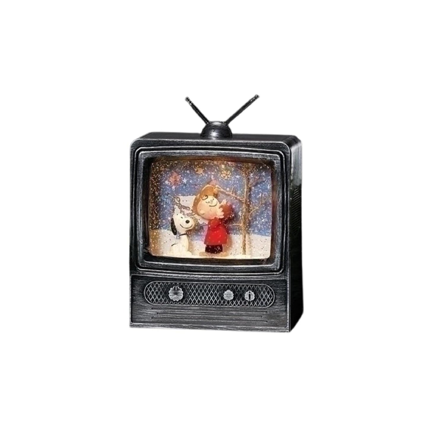Roman 9" Black and White Snoopy TV Swirl LED Christmas Tabletop Decor
