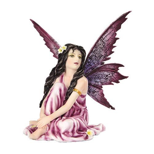 Pacific Giftware 5.25 Inch Fairyland Purple Winged Fairy with Flowers Statue Figurine