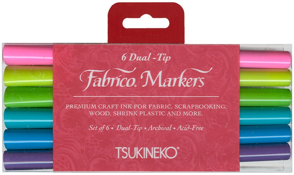 Tsukineko PF500007 Dual-Ended Fabrico Marker Color-Fast, Gemstones, 6-Piece Set
