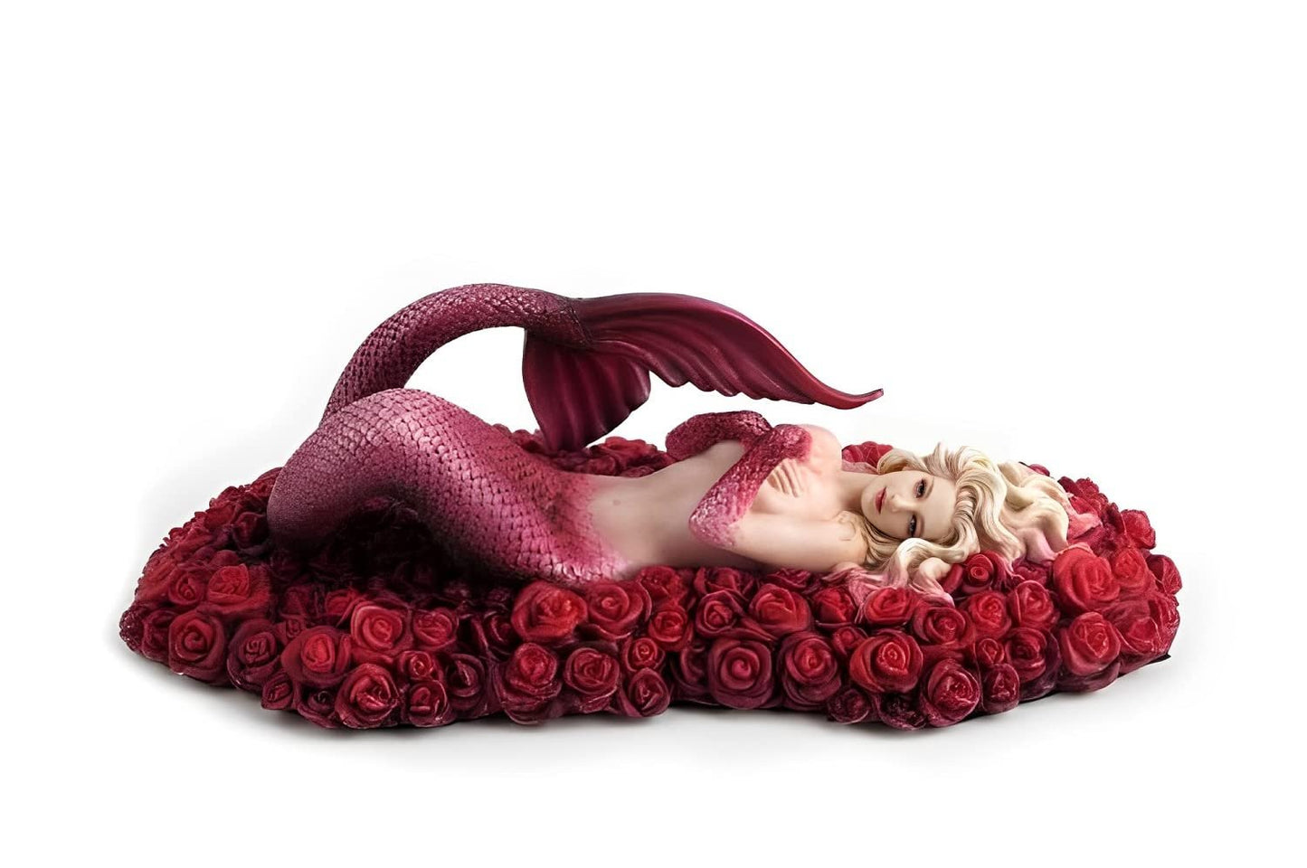 Veronese Design Red Mermaid Floating in Sea of Roses Statue Sculpture Figurine by Artist Selena Fenech