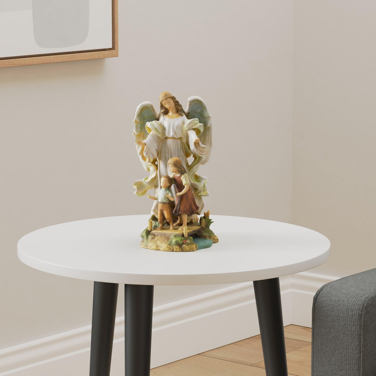 Joseph's Studio by Roman - Guardian Angel with Children on Bridge Figure, Renaissance Collection, 10" H, Resin and Stone, Religious Gift, Decoration