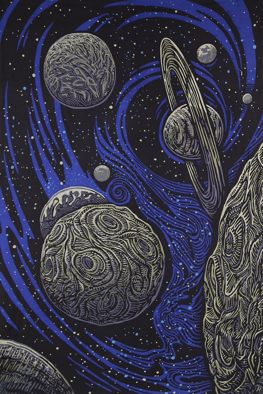 Sunshine Joy 3D Glow in the Dark Galactic Outer Space Planetary Psych Art Tapestry Amazing 3-D Effects - Huge 60x90 Inches