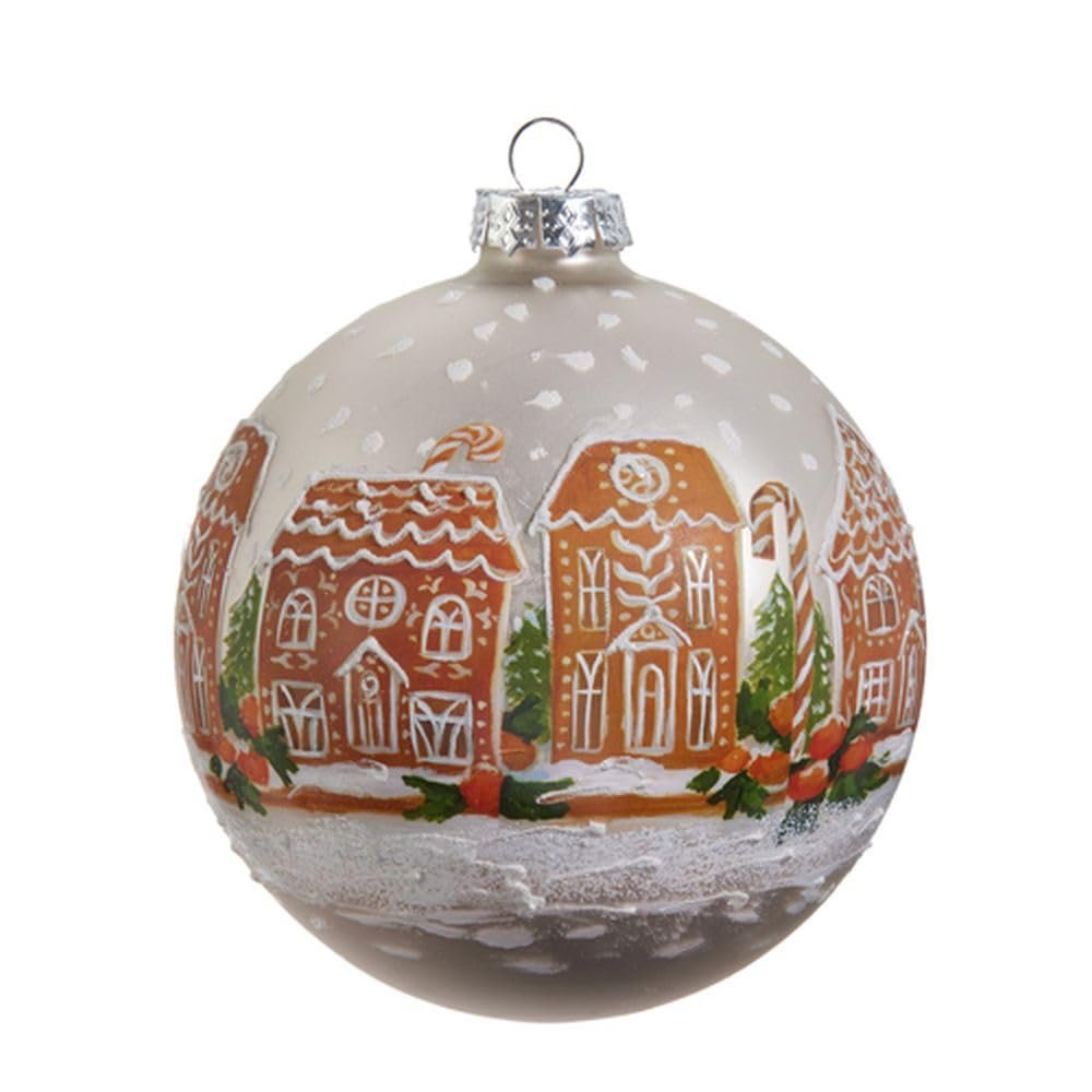 Raz Imports Gingerbread House Ball Hanging Ornament, 5-inch Diameter, Christmas Holiday Decor