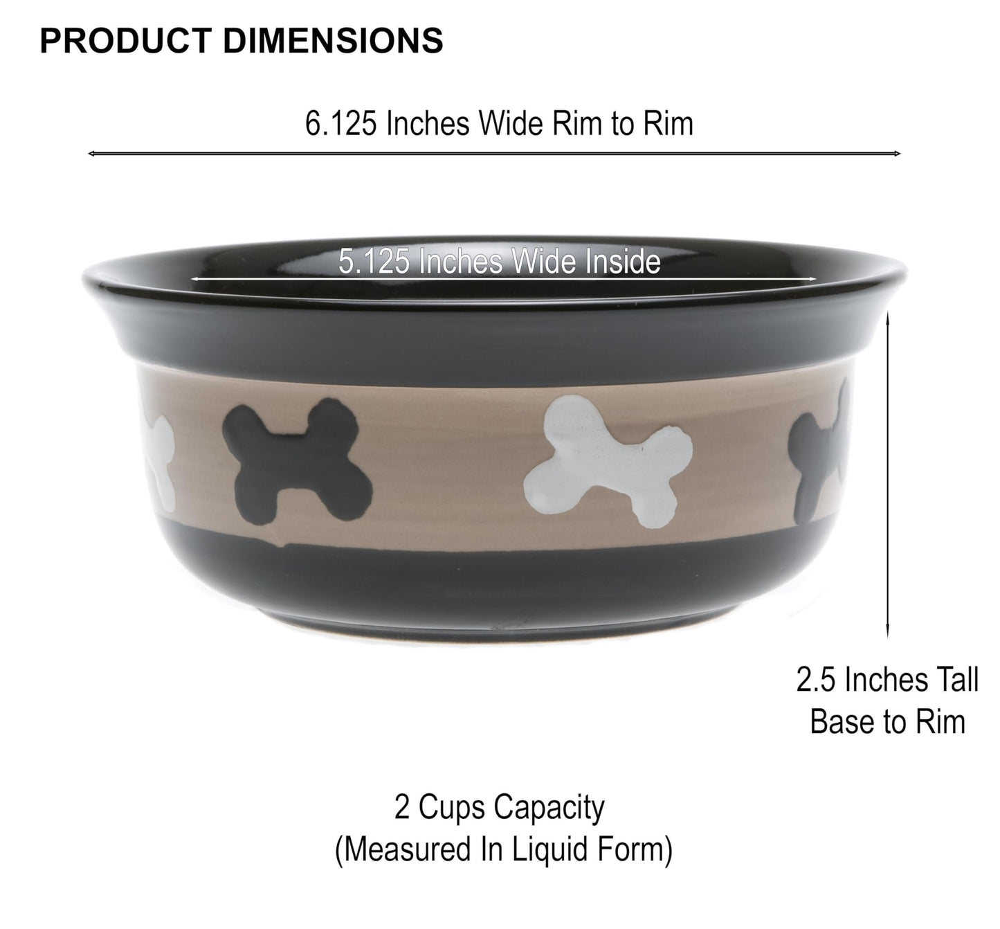 PetRageous 10071 City Pets Bones Dishwasher-Safe Dog Food and Water Bowl 6.125-Inch Diameter 2.5-Inch Tall 2-Cups Capacity for Small Dogs and Cats, Black