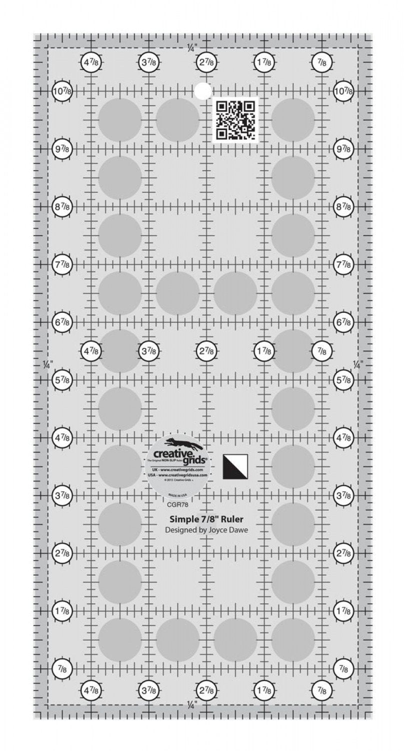 Creative Grids Simple 7/8 Triangle Maker Quilt Ruler – CGR78 – Made in USA, 5-7/8in x 10-7/8in, Non-Slip Grip Acrylic Quilting, Sewing, Crafting, Patchwork Ruler & Template