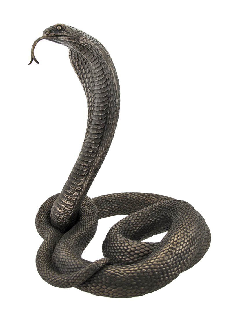 Large 12.75-Inch Tall Bronze Finished King Cobra Cast Resin Sculpture - Majestic and Detailed Statue - Hand-Painted Highlights and Realistic Coiled Design