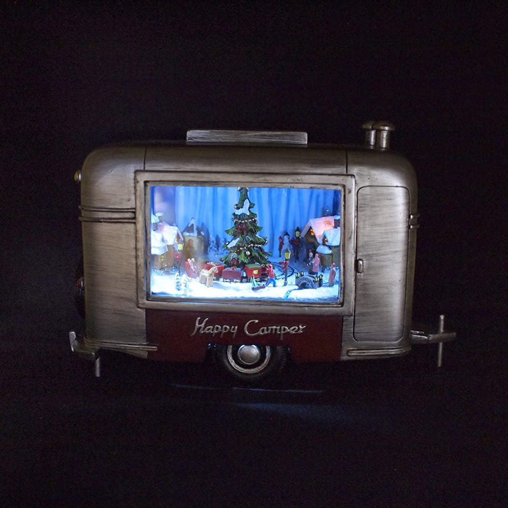Christmas by Roman Inc., Amusements Collection, 6" H Musical LED Trailer Silver,Lantern, Snow Globe, Holiday Home Décor, Santa, Cardinal, Nutcracker, Snowman, Reindeer (6x9x4)