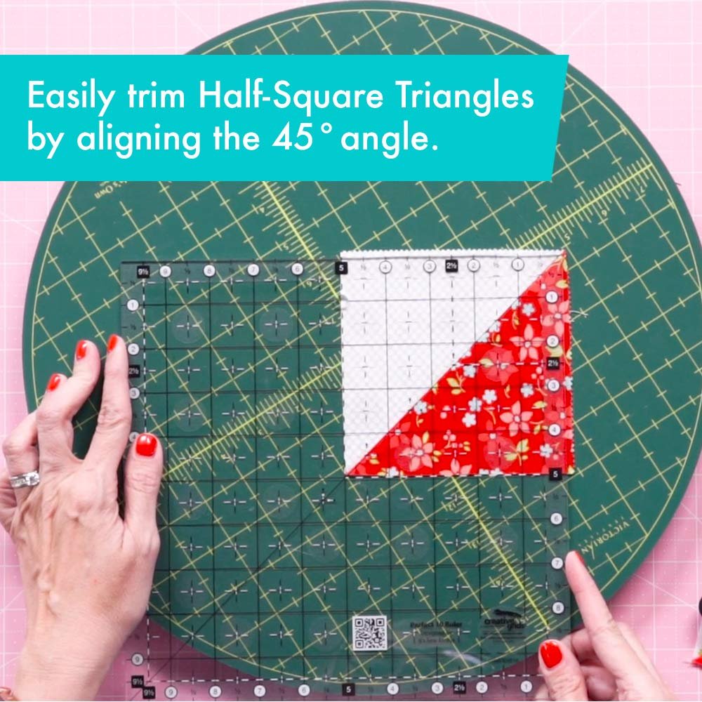 Creative Grids Perfect 10 Quilting Ruler – CGRPERF10 – Made in USA, 10in x 10in Square, Non-Slip Grip Acrylic Quilting, Sewing, Crafting, Patchwork Ruler for Measuring & Cutting Fabric