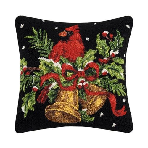 Peking Handicraft 31SJM10129C16SQ Holiday Cardinal with Holly Hook Pillow, 16-inch Square