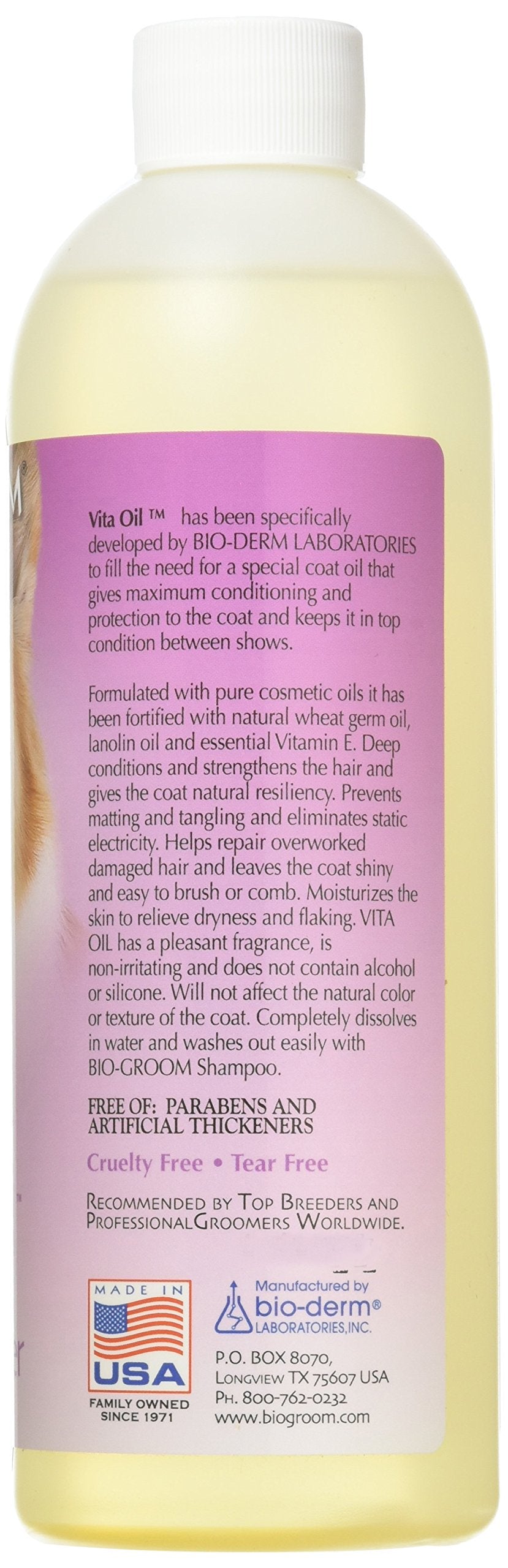 Bio-groom Vita Oil Dog Conditioner – Tearless, Vitamin E, Non-Sticky, Dog Polish, Cat & Dog Grooming Supplies, Cruelty-Free, Made in USA, Tear-Free Dog Products – 16 fl oz 1-Pack
