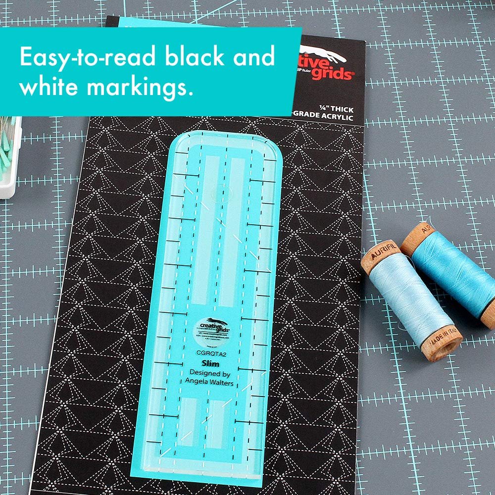 Creative Grids Machine Quilting Tool – Slim – CGRQTA2 – Made in USA, Non-Slip Grip Acrylic Quilting & Sewing Template Ruler for Free-Motion quilt Patchwork Design on Domestic Sewing & Longarm Machines