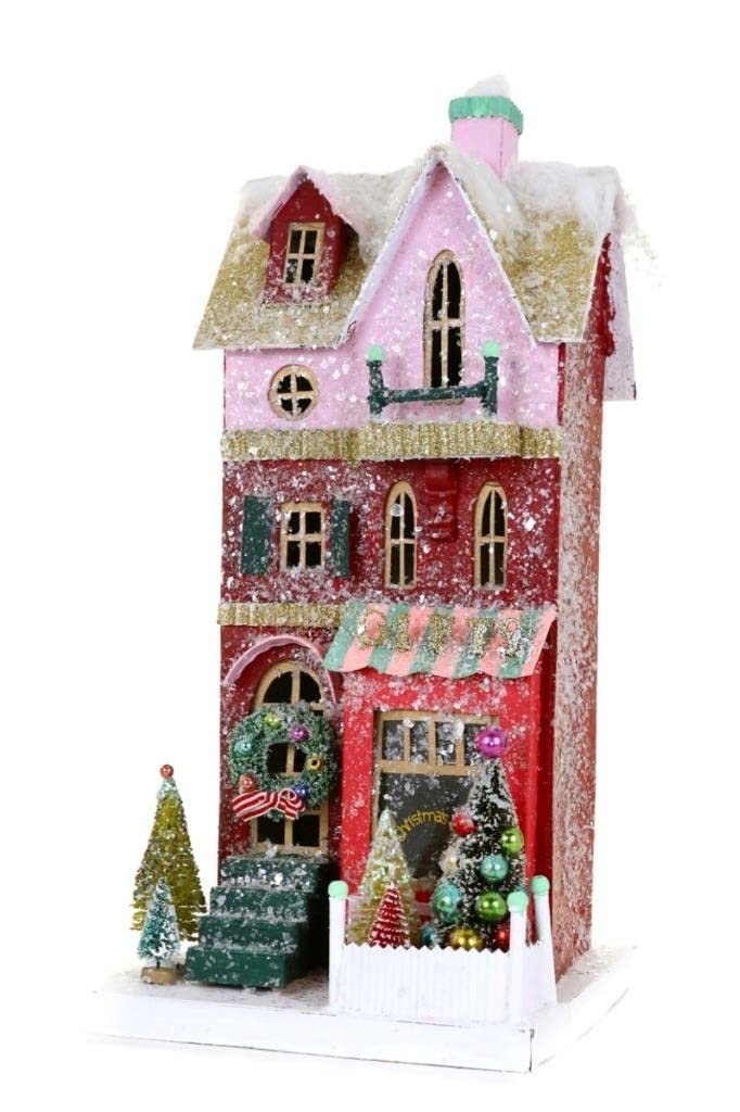 Cody Foster & Co Gift Shop Pink Burgundy Christmas Village House Shoppe