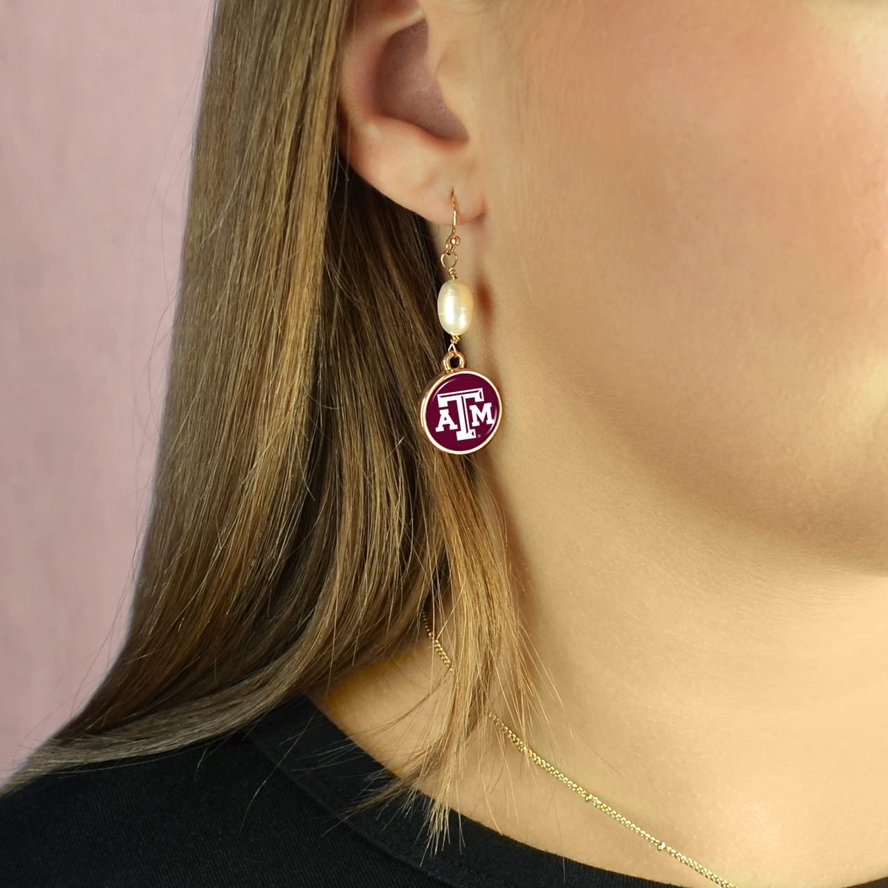 Texas A&M Aggies Diana Gold and Pearl Dangle Earrings Jewelry Gift TAMU