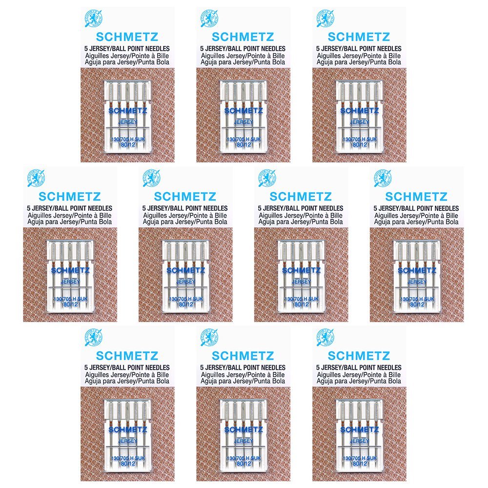 50 Schmetz Jersey Sewing Machine Needles - Size 80/12 - Box of 10 Cards