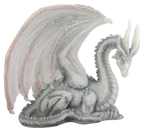 Wise Old White Dragon Collectible Serpent Drake Figurine Statue Model