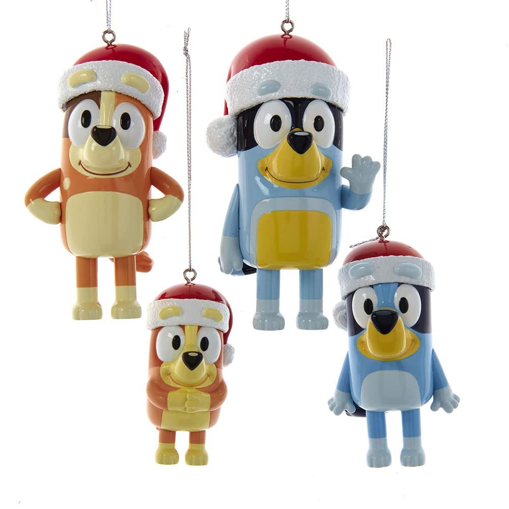Kurt Adler Bluey Family Christmas Ornament Set of 4 - Holiday Tree Figures - Bluey, Bingo, Dad & Mum Figurines - Officially Licensed - Gift for Kids
