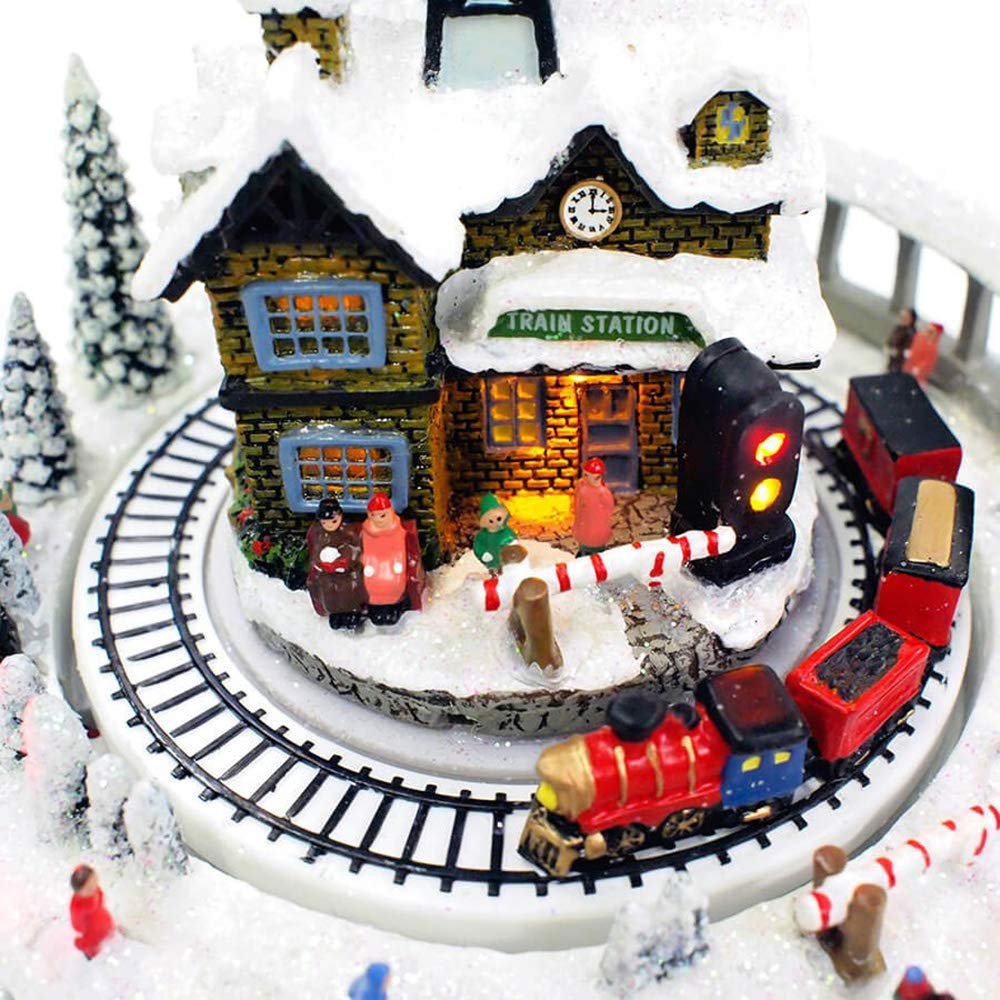 Winter Train Station 6.75 Inch Light Up Musical Tabletop Diorama Plays Various Holiday Carols