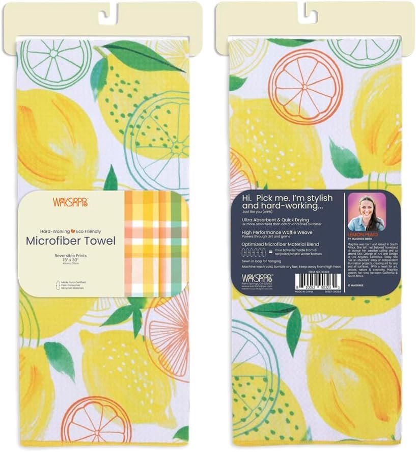 WerkShoppe Lemon Plaid Microfiber Towel