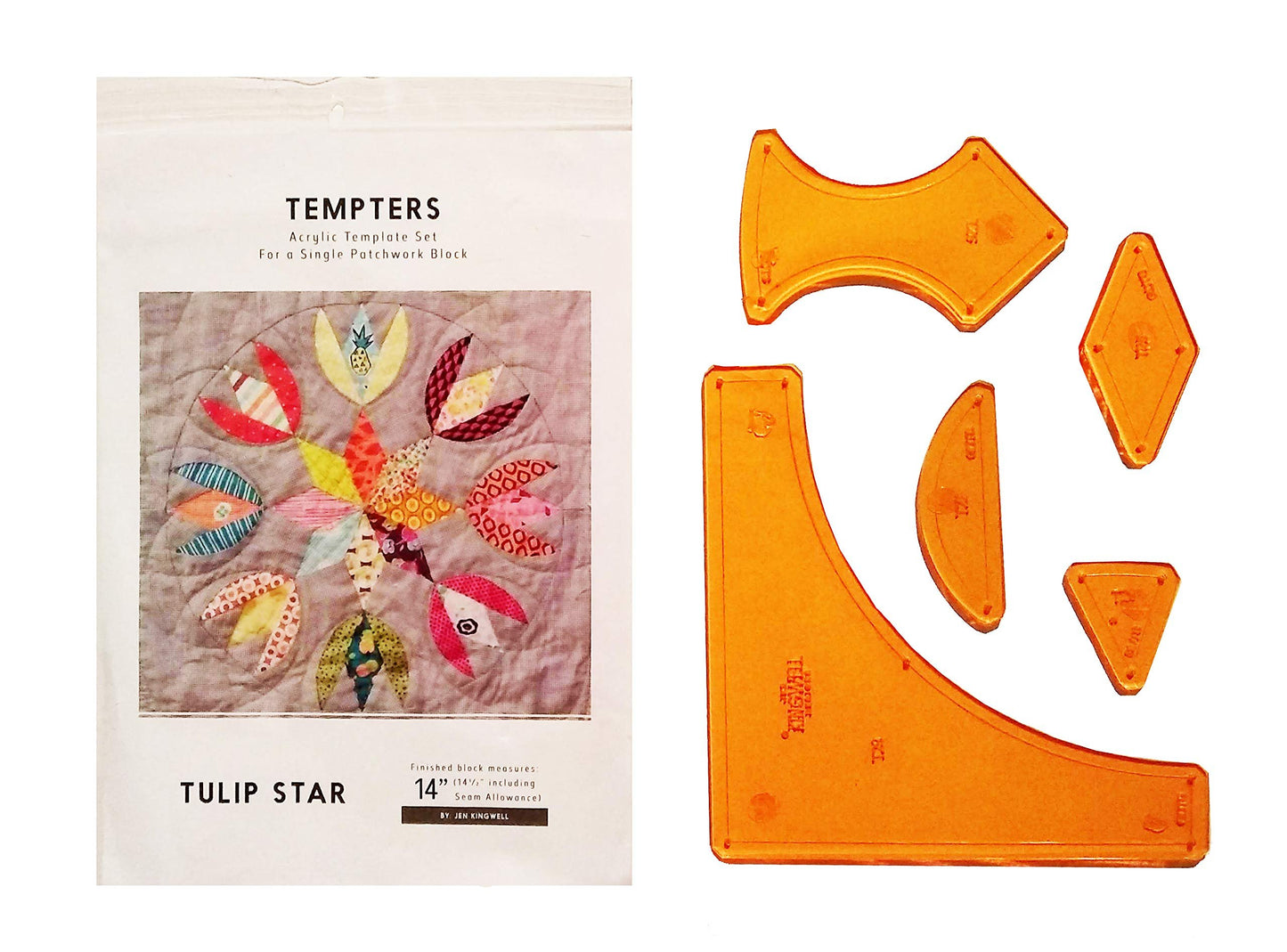 Tulip Star Tempters Acrylic Template Set Jen Kingwell 14" Block
