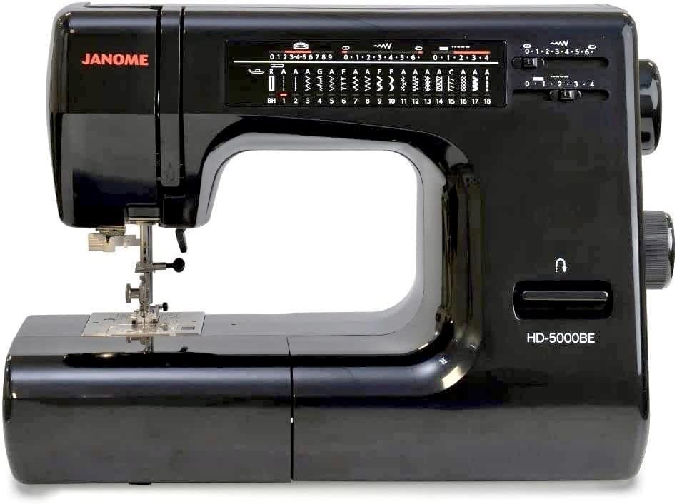 Janome HD-5000 Black Edition Heavy-Duty Sewing Machine with Aluminum Body, 18 Stitches, Free Arm, and Built-In Needle Threader