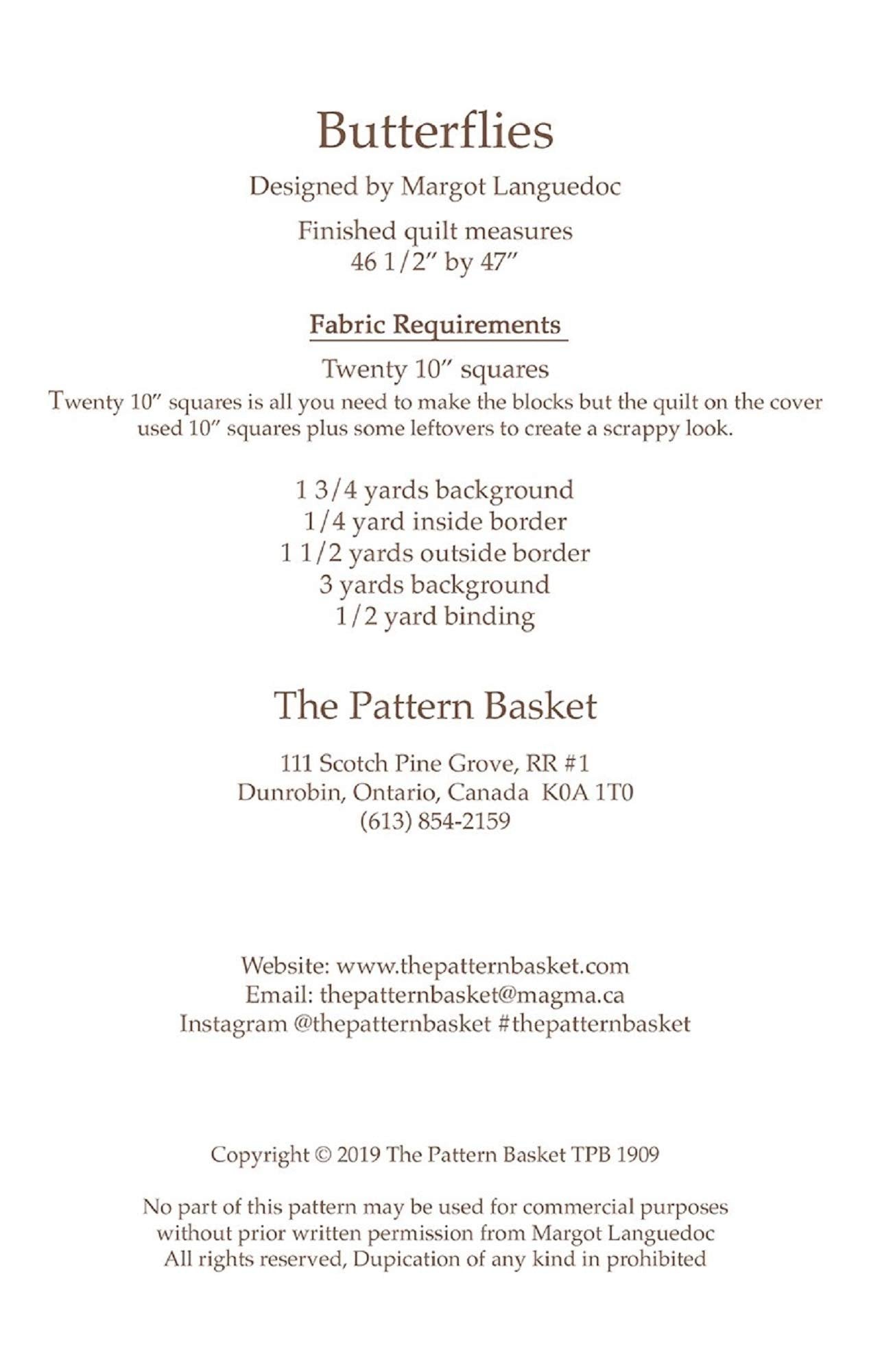 The Pattern Basket Butterflies Quilt Pattern by Margot Languedoc Designs