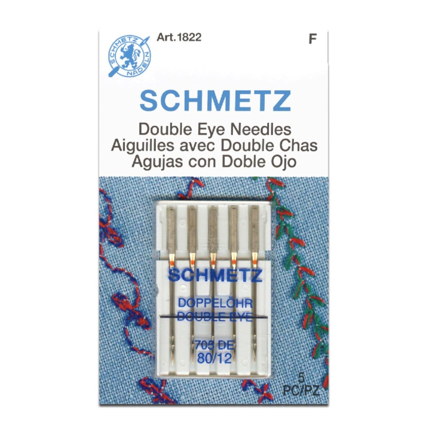 SCHMETZ Double Eye (705 DE) Household Sewing Machine Needles - Carded - Size 80/12