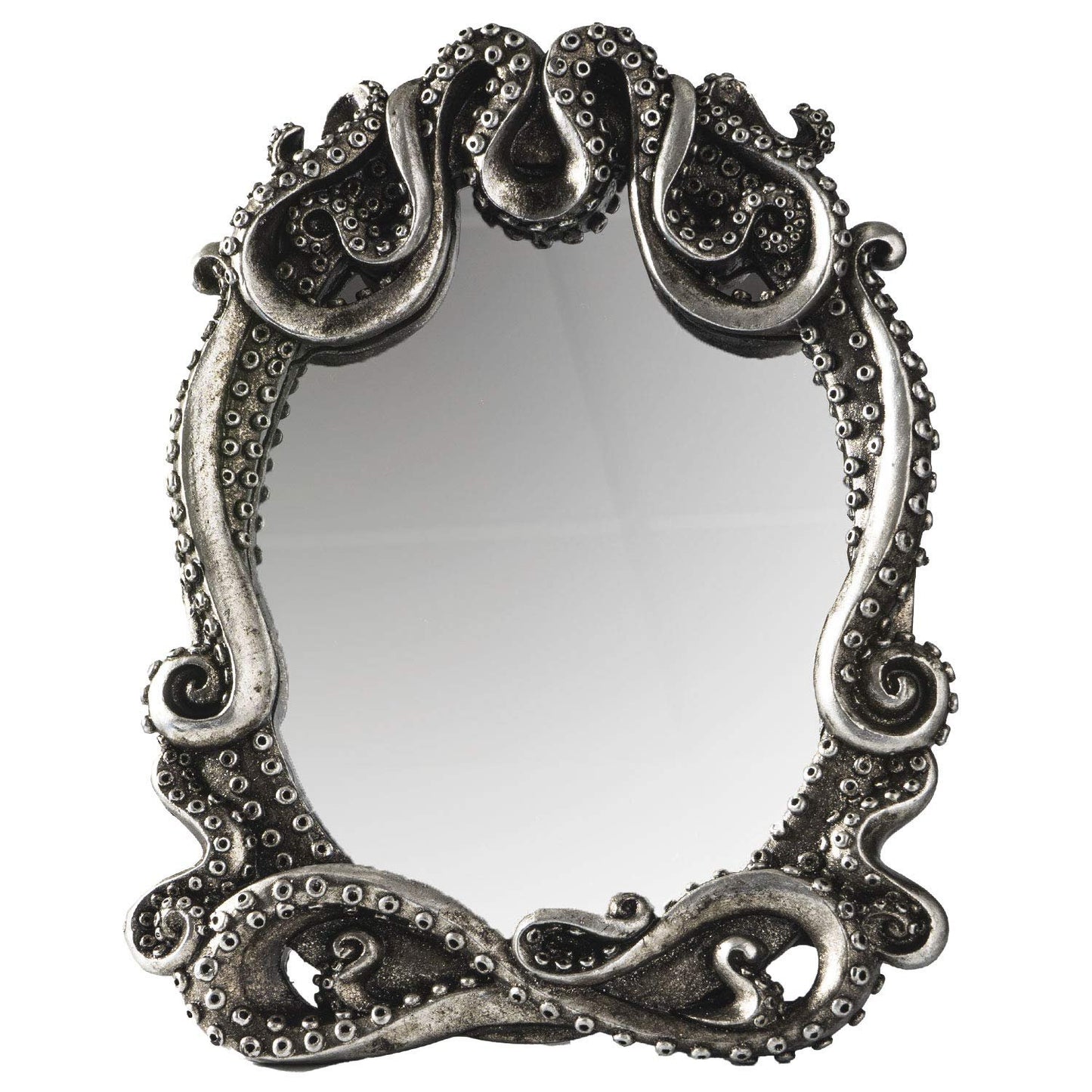 Pacific Trading Gothic Mirror Home Accent Décor, Kraken Antique Inspired Silver Tone Hand Finished Framed Steampunk Tabletop Decoration, 7.28 inch L x 1 inch W x 9.25 inch H, 14051
