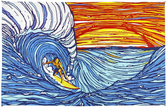 Sunshine Joy Sunset Surfer Ocean Wave Surf Tapestry Wall Hanging Huge 60x90 Inches