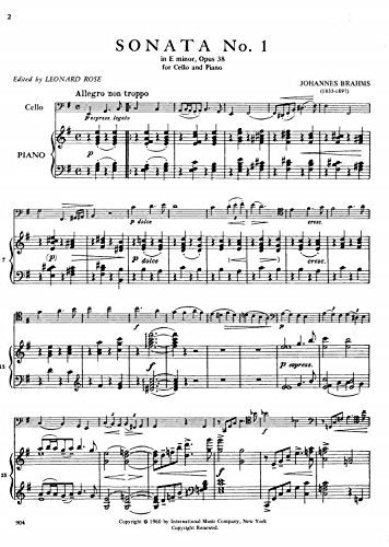 Brahms: Sonata No. 1 in E Minor, Opus 38, for Cello and Piano