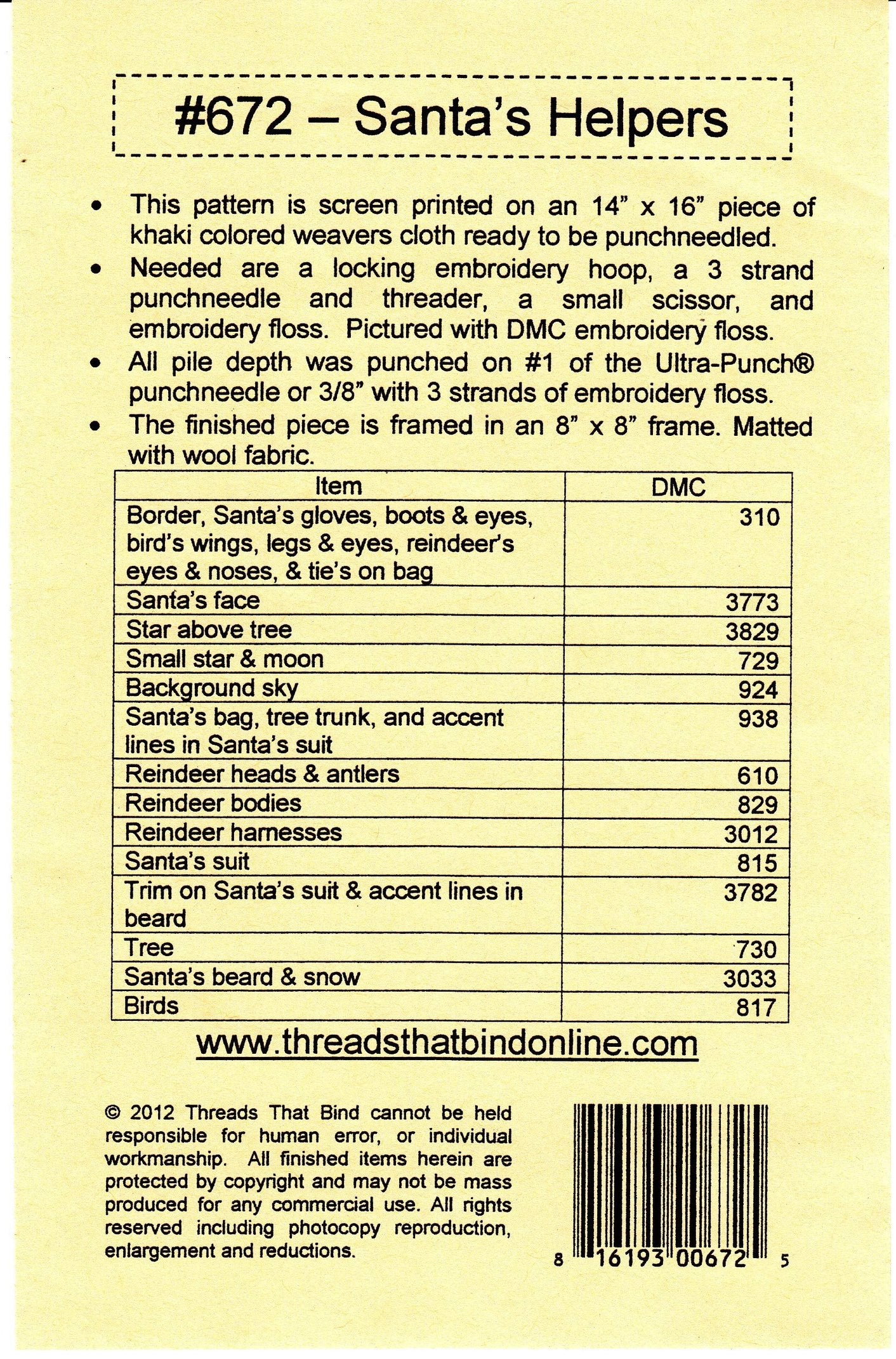 Santa's Helpers 672 Reindeer Punch Needle Pattern Threads That Bind Christmas Punchneedle