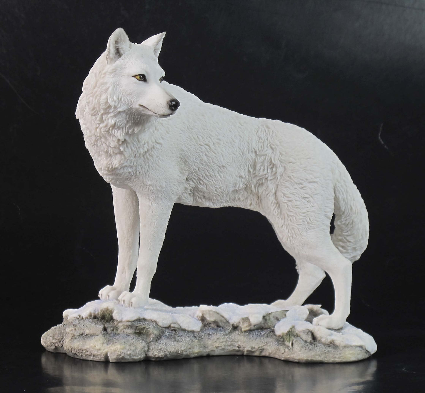 9.5 Inch Wolf on Snowy Ground Looking Back Statue Figurine, White
