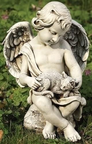 Roman Joseph's Studio 12" H Chrub with Kitten Garden Statue, Outdoor Decor