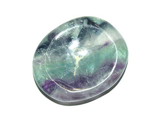 Zentron Crystal Collection: Polished Fluorite Worry Stone in Velvet Pouch Healing Thumb Palm Gemstone
