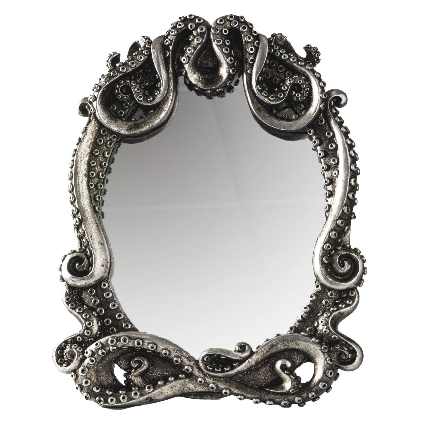 Pacific Trading Gothic Mirror Home Accent Décor, Kraken Antique Inspired Silver Tone Hand Finished Framed Steampunk Tabletop Decoration, 7.28 inch L x 1 inch W x 9.25 inch H, 14051