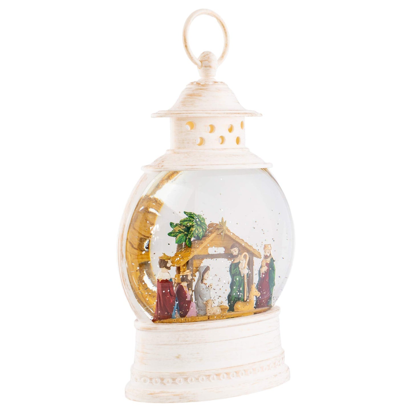Christmas by Roman Inc., Confetti Lites Collection, 10" H LED NATIVITY LANTERN, Lantern, Snow Globe, Holiday Home Décor, Santa, Cardinal, Nutcracker, Snowman, Reindeer (2x7x10)