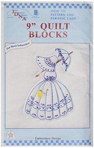Jack Dempsey Satmped White Quilt Blocks 9"X9" 12/Pkg, Parasol Lady