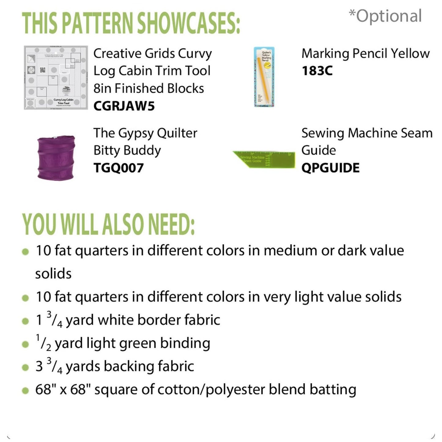 Bundle of Curvy Log Cabin Trim Tool 8in Finished Blocks and Cut Loose Press Carousel Curvy Log Cabin Quilt Pattern