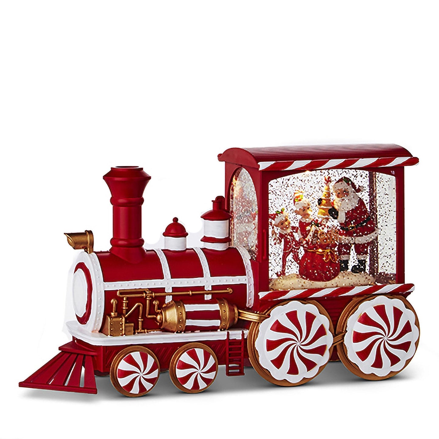 RAZ Imports Peppermint Elves Musical Lighted Water Train, 12.5-inch Length, Christmas Decor, Holiday Season, Table and Shelve Accent