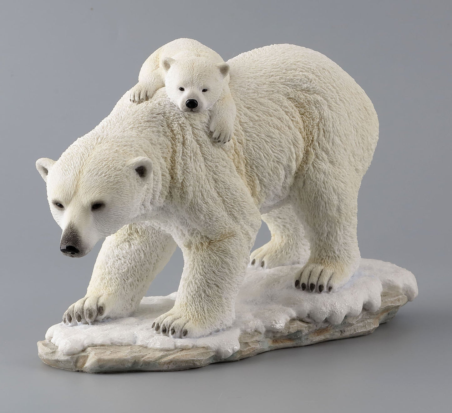 US 10.63 Inch Polar Bear Cub on The Back of Mother Figurine, White Color
