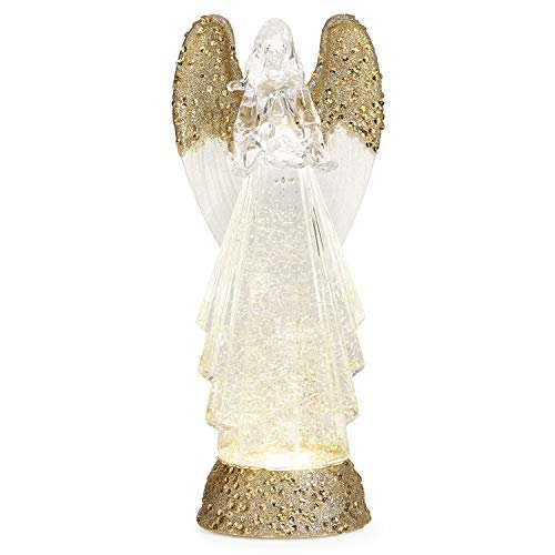 Roman 12.75-Inch Lighted Swirl Angel with Gold Wings Confetti Lites – USB-Powered Tabletop Christmas Decoration – Sparkling Holiday Accent with LED Lights