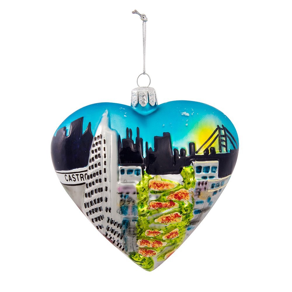 Kurt Adler 4" San Francisco Glass Heart Cityscape Ornament