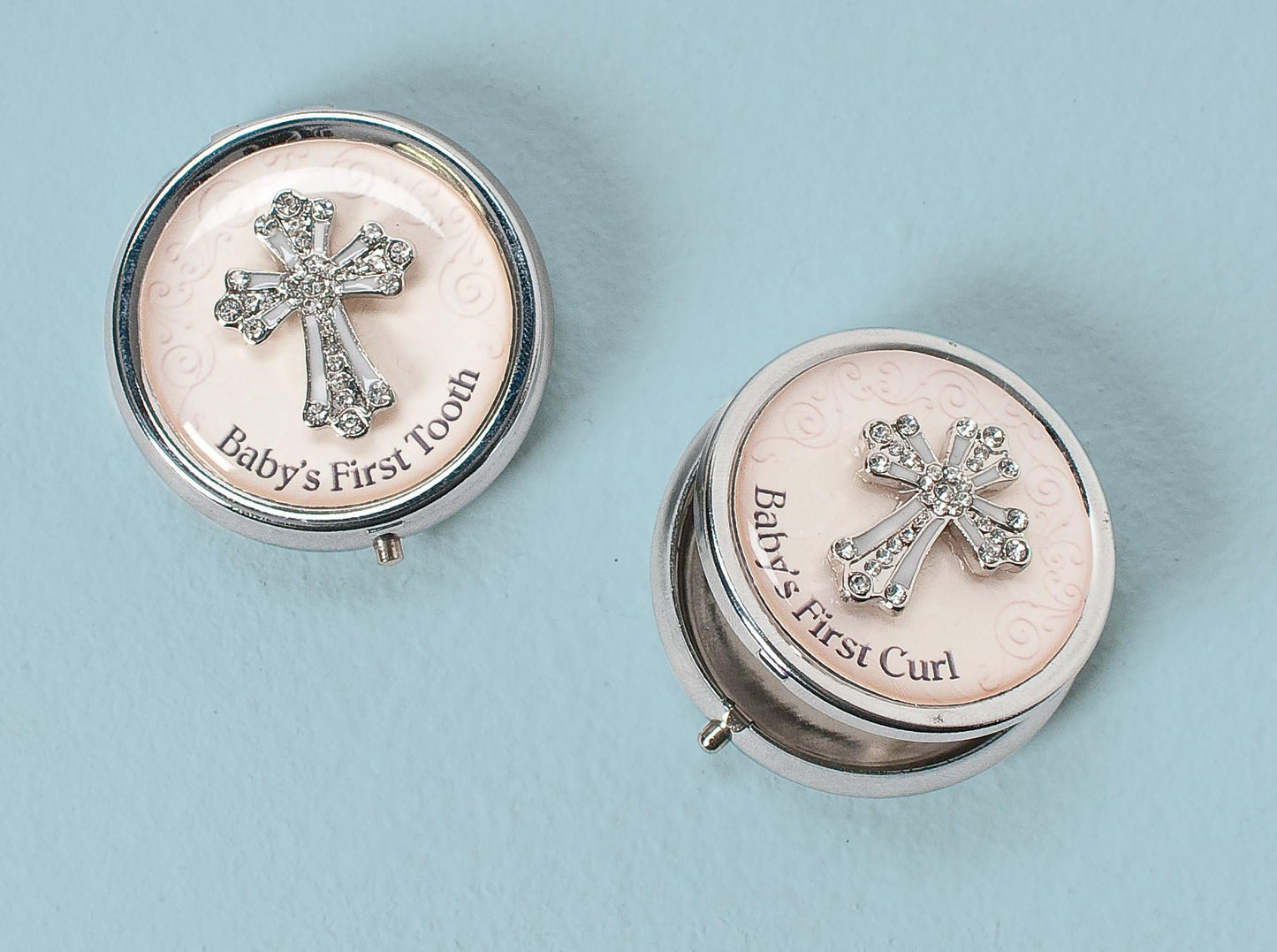 Roman 64655 Set of 2 Enamelled Round Boxes Tooth and Baby's First Curl