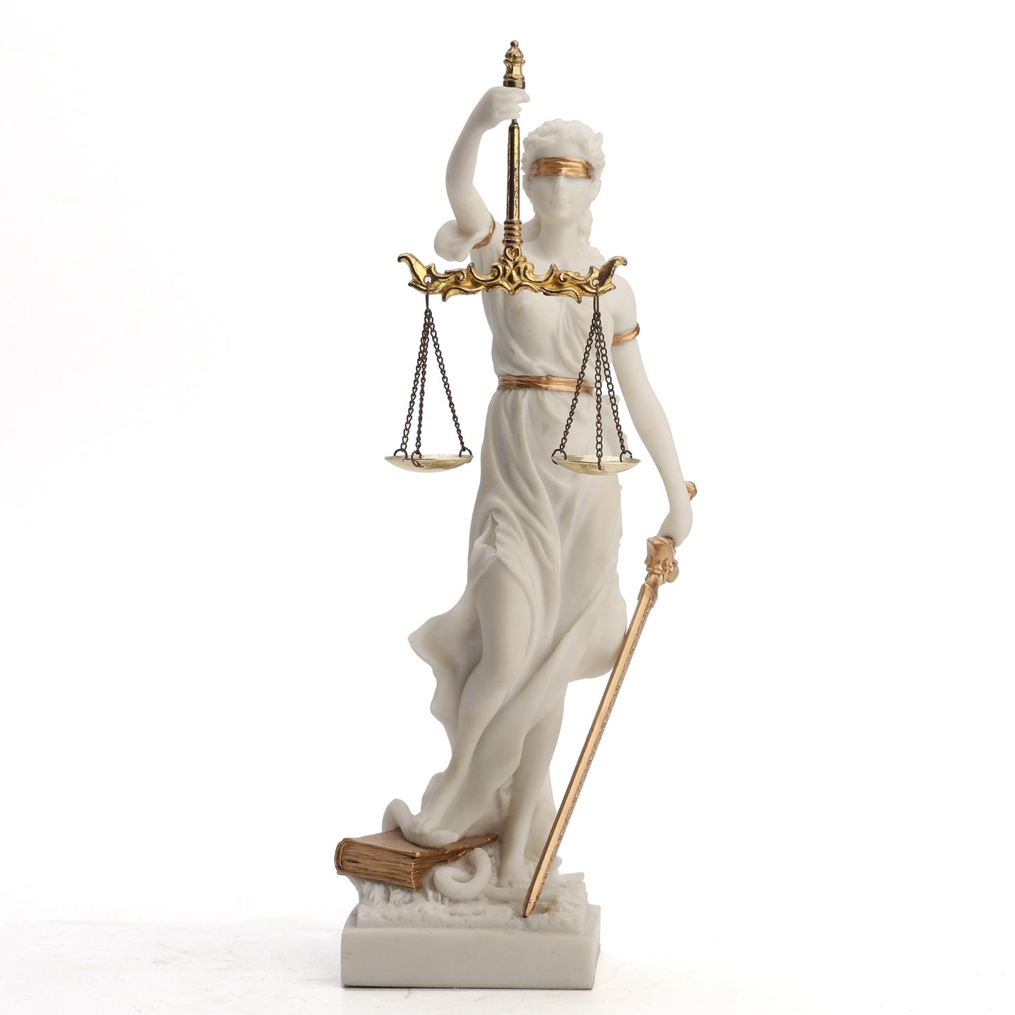 Veronese Design 12 Inch Blind Lady Justice Themis Resin Statue White Gold Finish